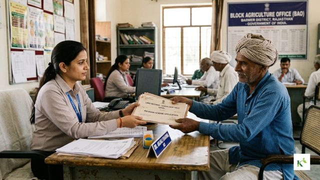 A kisaan submitting documents at a Block Agriculture Office